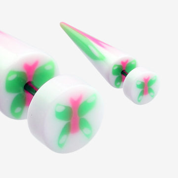 A Pair of Butterfly UV Acrylic Faux Taper Earring-White/Green